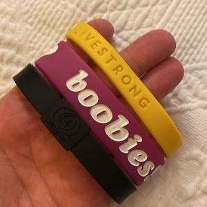 PowerFX Silicone Performance Band & LiveStrong & Breast Cancer Boobies Bracelets